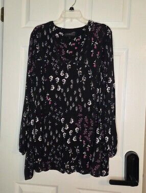 Lane Bryant Black Floral Long Sleeve Tunic Womens Size 18-20 EUC